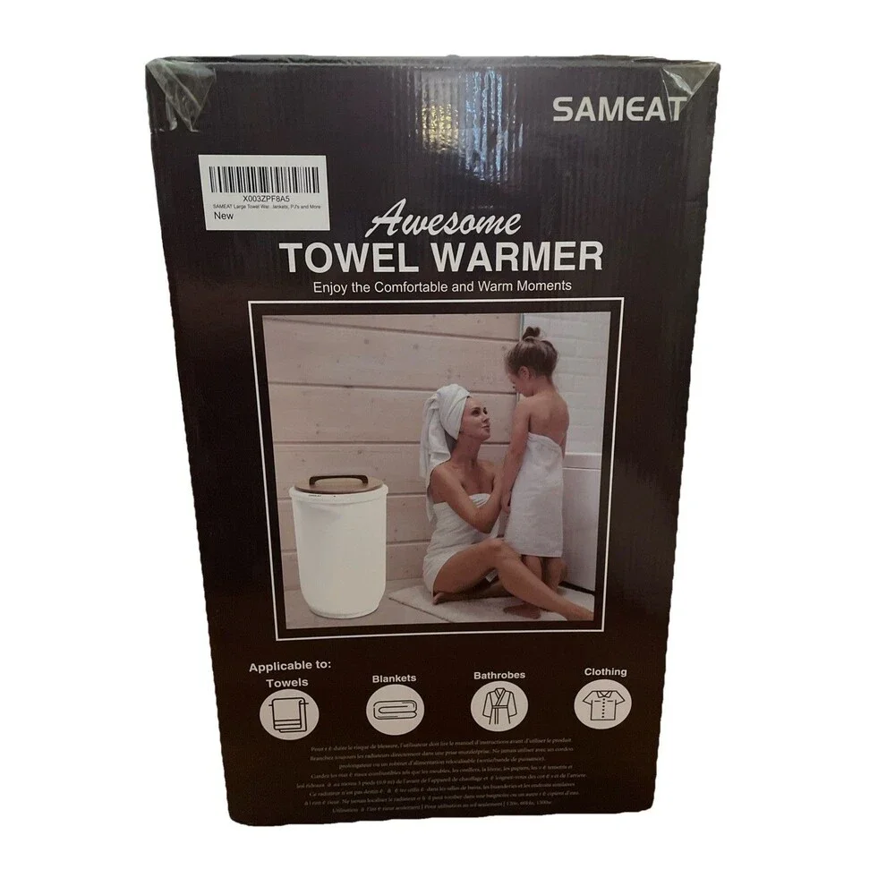 SAMEAT Heated Towel Warmer Large Bucket White Bath Robe Blanket Warmer NWT